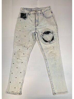 Traffic Vintage 90s Women 13/14 Acid Wash High Rise Lace Trim Grommet Denim Jean